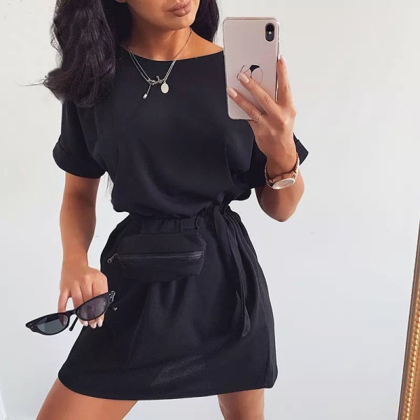 Платье женское летнее с сумочкой хлопок черное F-Girl