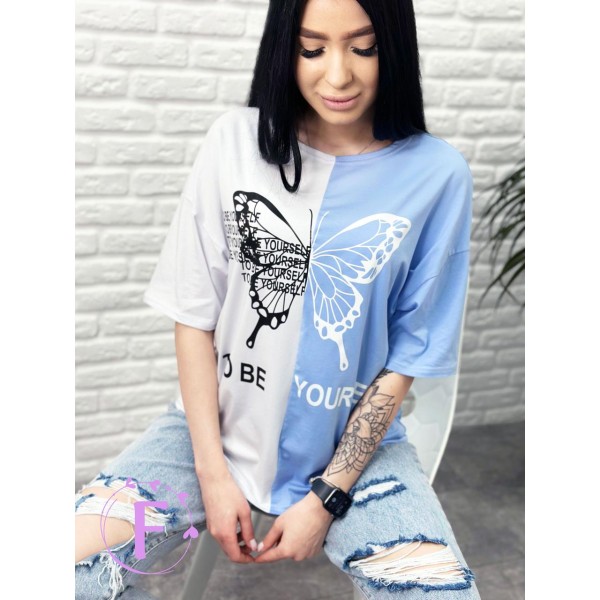 Футболка жіноча оверсайз бавовна блакитна F-Girl