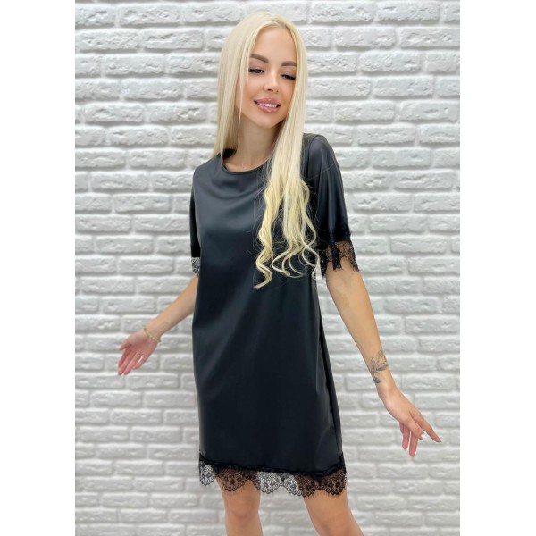 Плаття з екошкіри мереживо чорне F-Girl