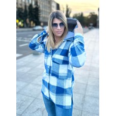 Рубашка женская фланелевая удлиненная в клетку синяя