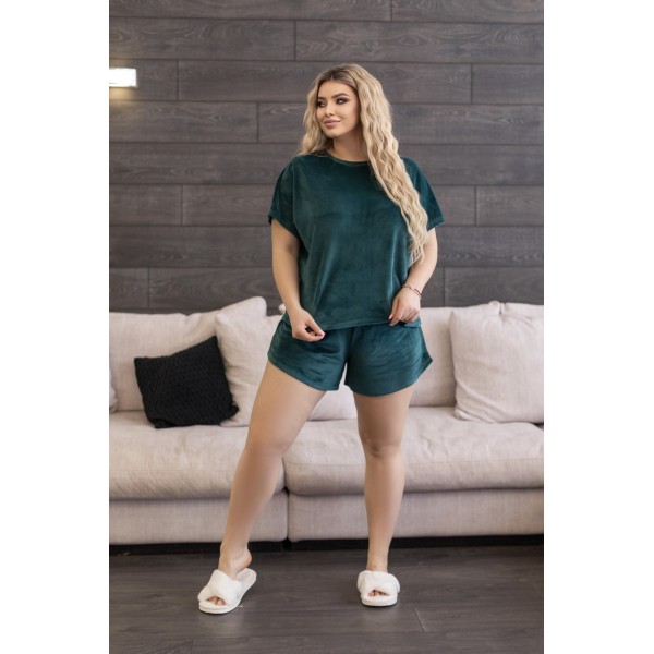 Велюрова піжама жіноча комплект футболка шорти смарагдова F-Girl