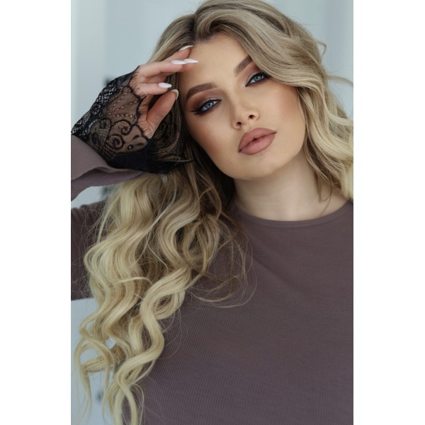 Лонгслив женский приталенный хлопок мокко F-Girl
