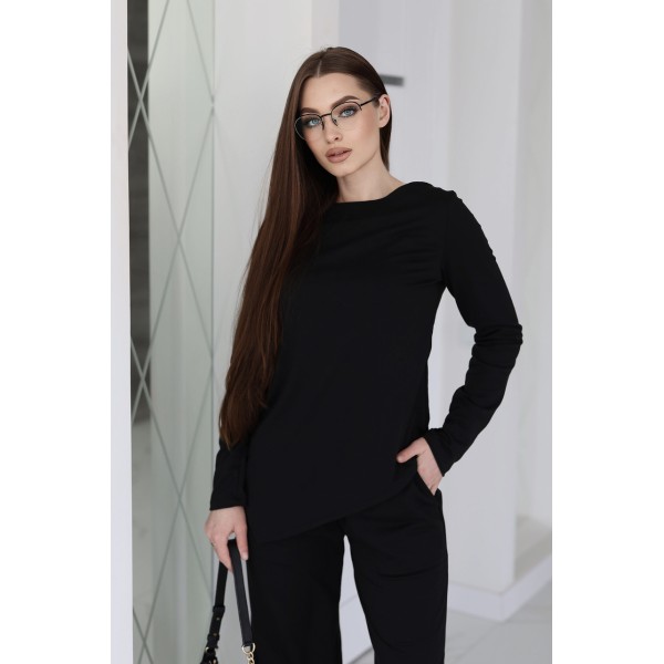 Костюм жіночий трикотажний з лонгслівом та палаццо чорний F-Girl