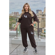 Женский легкий спортивный костюм с футболкой шоколадного цвета