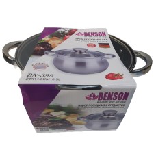 Кастрюля Benson нержавеющая сталь 6.5 л индукционное дно стальная