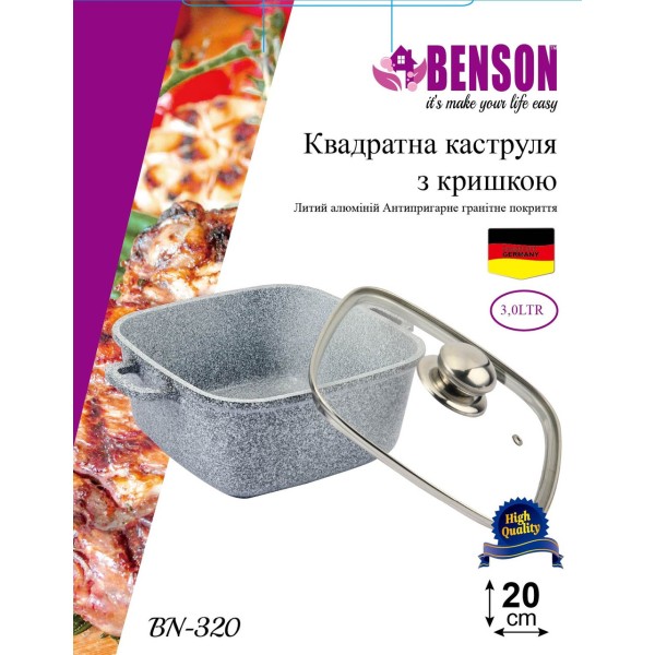 Кастрюля Benson BN-320 гранитное покрытие 3.0 л серая Benson