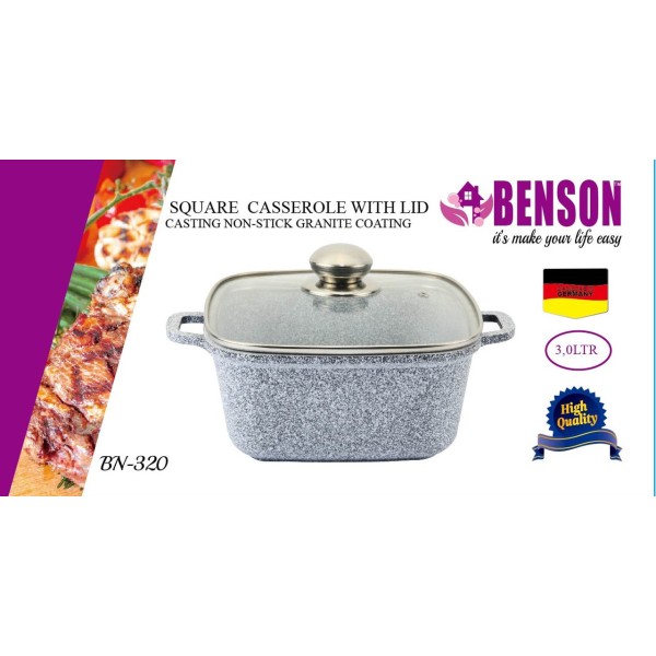 Кастрюля Benson BN-320 гранитное покрытие 3.0 л серая Benson