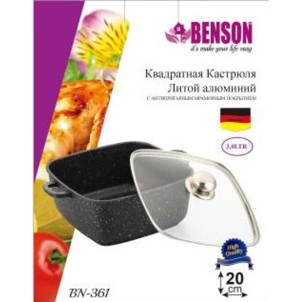 Каструля Benson BN-361 3.0 л мармурове покриття чорна Benson