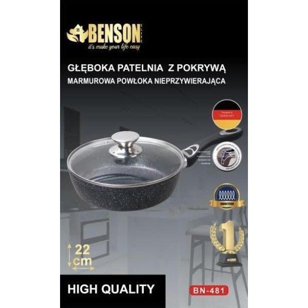 Сковорода глубокая Benson BN-481 с крышкой 22 см черная Benson
