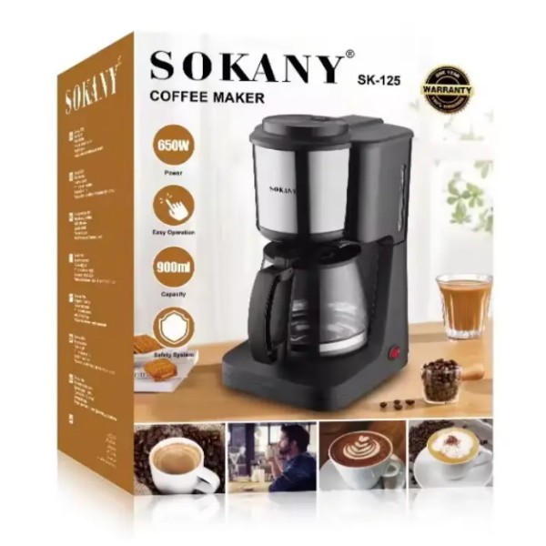 Кавоварка Sokany SK-125 парового типу 650 Вт 0.9 л чорна Sokany