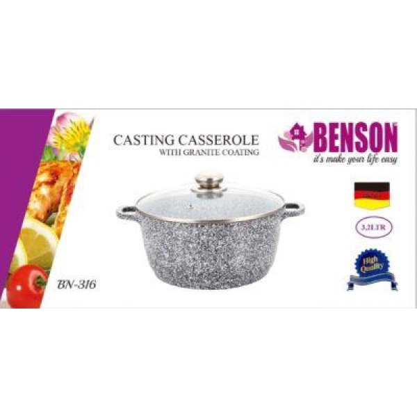 Кастрюля Benson BN-316 3.2 л гранитное покрытие серая Benson