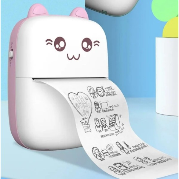 Термопринтер портативный Mini Printer Blue Bluetooth синий Jetix
