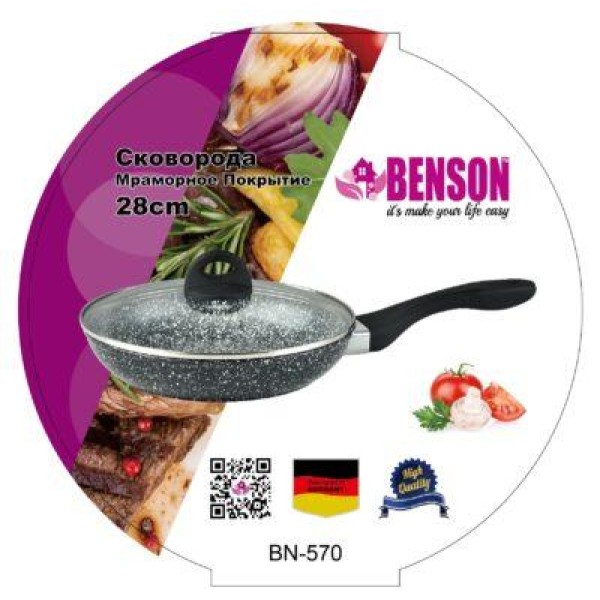 Сковорода традиційна Benson BN-570 з кришкою 28 см чорна Benson