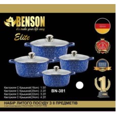 Набор кастрюль Benson BN-381 4 шт мраморное покрытие синий
