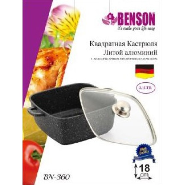 Кастрюля Benson BN-360 2.1 л мраморное покрытие черный Benson