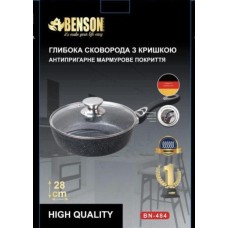 Сковорода традиционная Benson BN-484 с крышкой 28 см мраморная