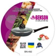 Сковорода традиционная Benson BN-492 с крышкой 26 см черная