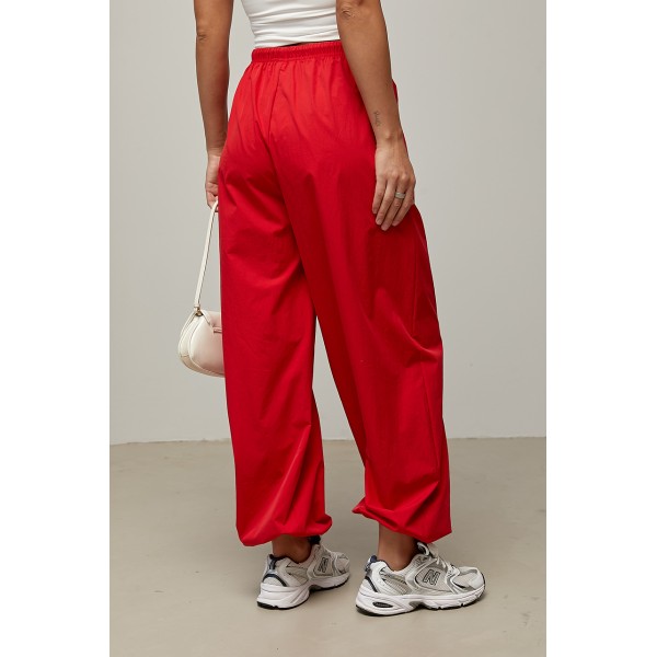 Штаны женские спортивные плащевка свободные красный Lurex
