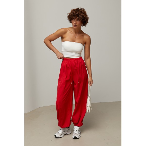 Штаны женские спортивные плащевка свободные красный Lurex