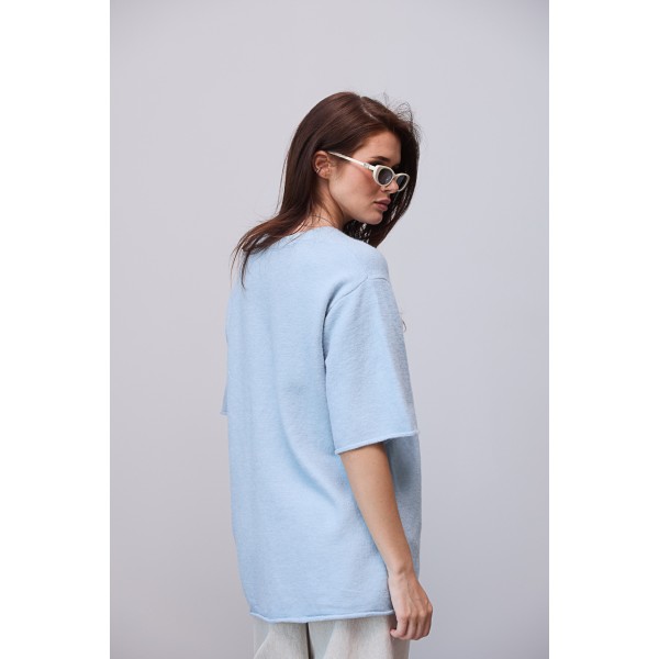 Кофта женская оверсайз короткий рукав голубая Lurex