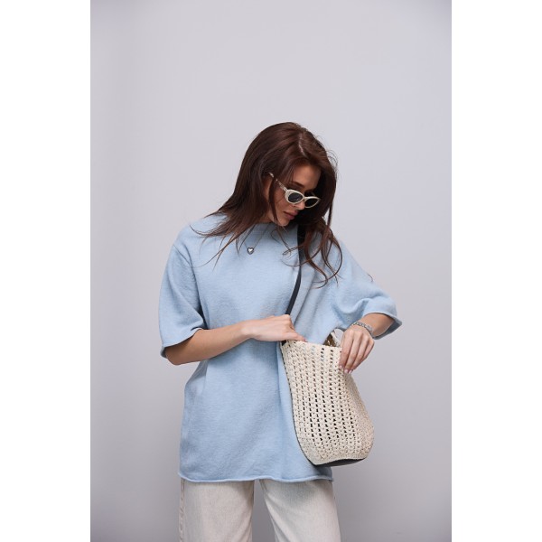 Кофта женская оверсайз короткий рукав голубая Lurex