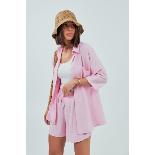 Костюм женский рубашка шорты пудровый Lurex
