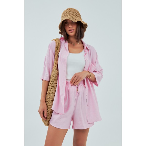 Костюм женский рубашка шорты пудровый Lurex