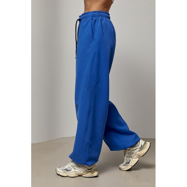 Спортивные брюки женские трикотажные широкие синие Lurex