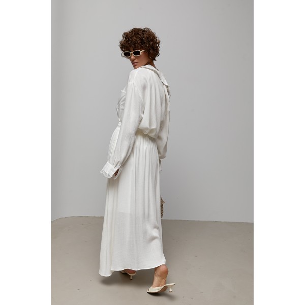 Костюм жіночий з мереживом віскоза молочний Lurex