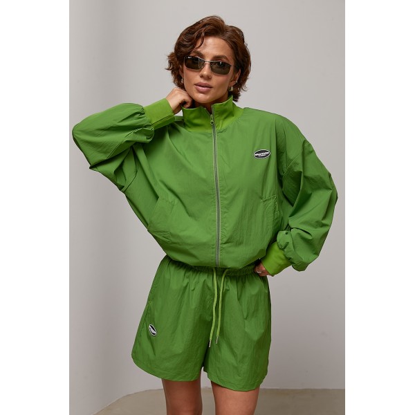 Костюм женский спортивный с шортами полиэстер зелёный Lurex
