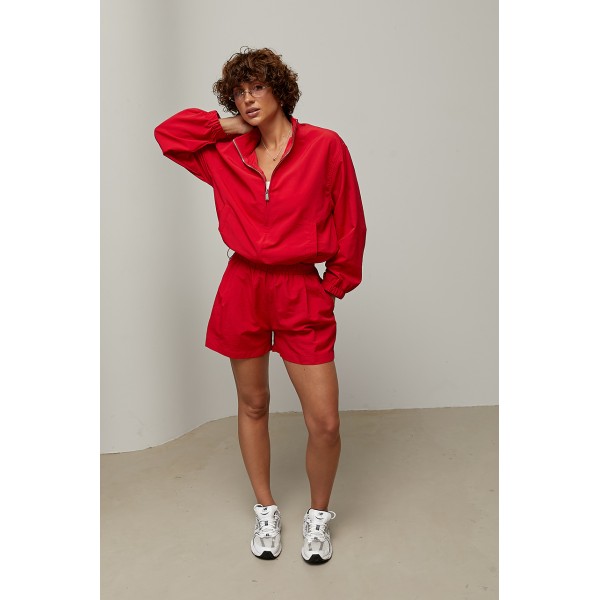 Костюм спортивный ветровка шорты плащевка красный Lurex