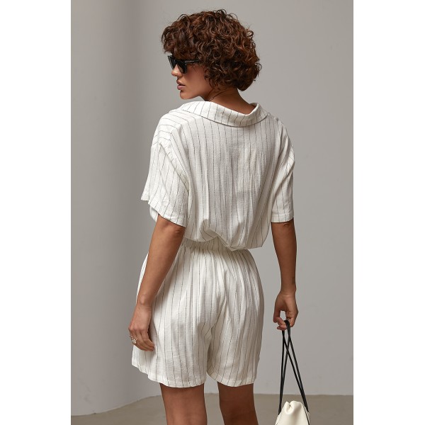 Костюм жіночий лляний смужка білий Lurex