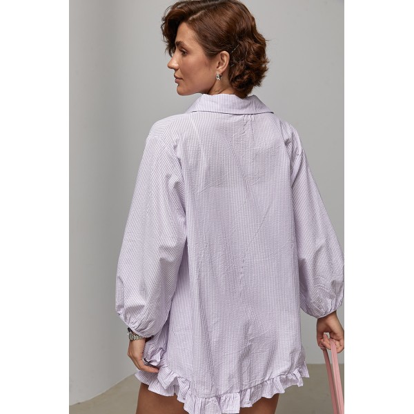 Костюм женский в полоску рубашка шорты лавандовый Lurex