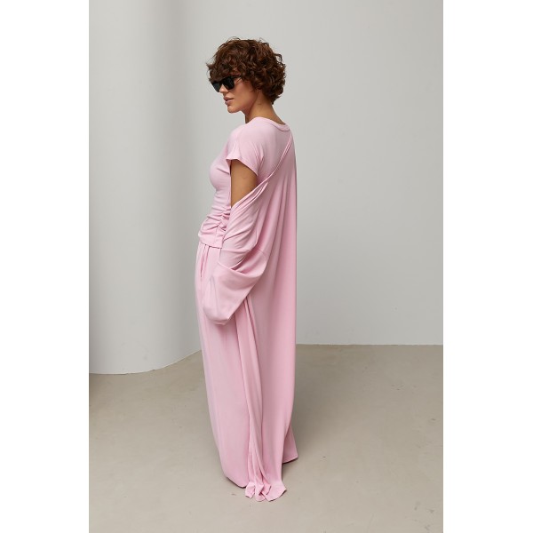 Костюм женский тройка с кардиганом трикотаж розовый Lurex