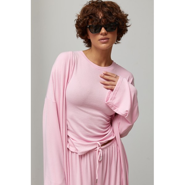 Костюм женский тройка с кардиганом трикотаж розовый Lurex