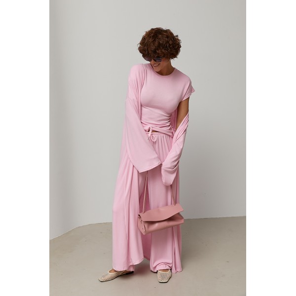 Костюм женский тройка с кардиганом трикотаж розовый Lurex