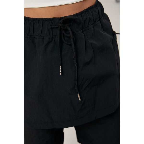 Штаны женские плащевые на завязках с юбкой черные Lurex