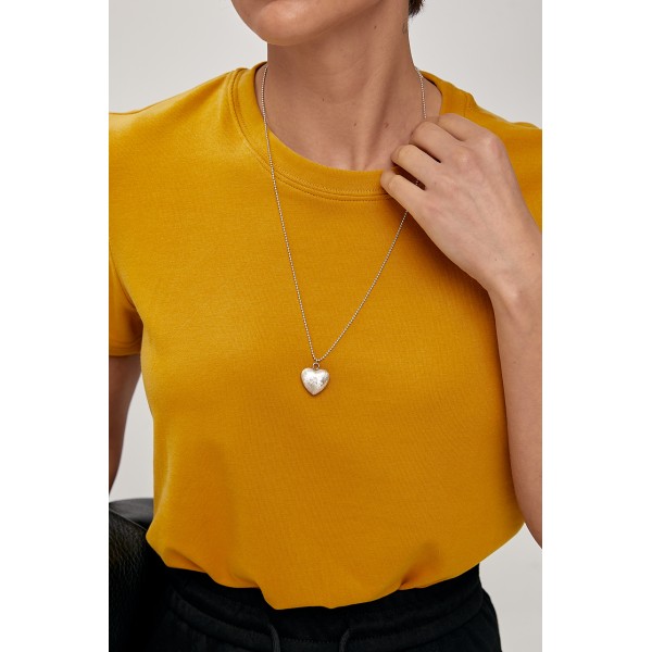 Футболка женская полуприталенная хлопок горчичная Lurex