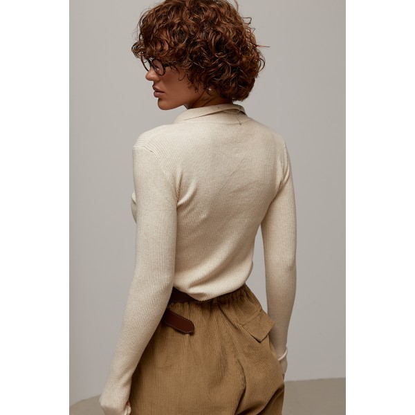 Кофта жіноча трикотажна поло на блискавці бежева Lurex