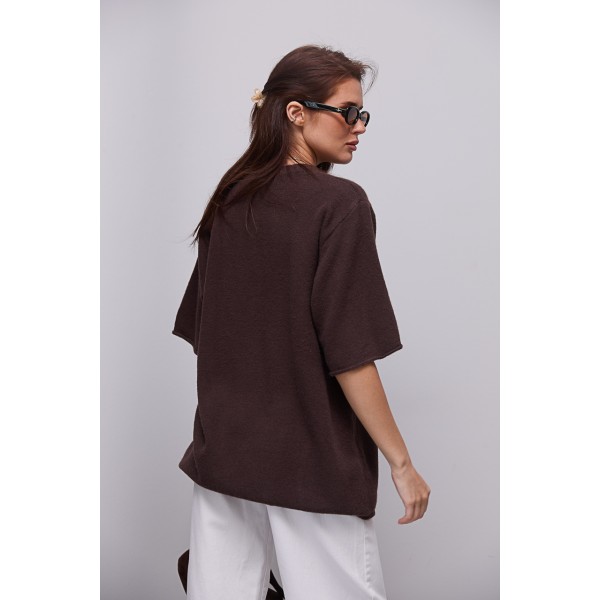 Кофта женская оверсайз короткий рукав коричневая Lurex