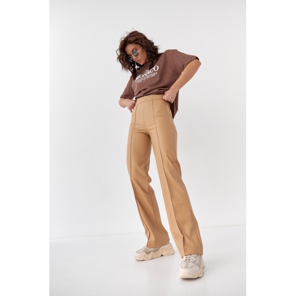 Брюки женские классические из экокожи Lurex