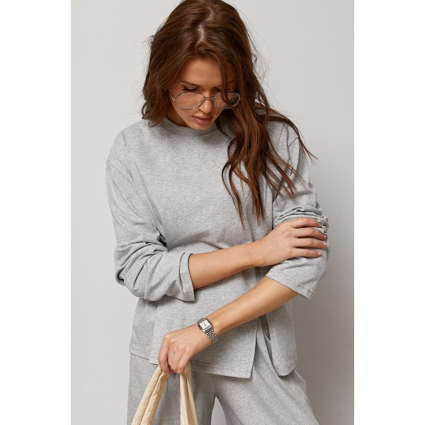 Костюм женский трикотажный свободный прямой серый Lurex