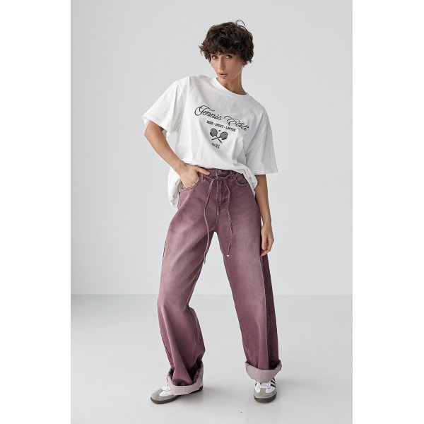 Джинси жіночі кольорові Baggy на завязках Lurex