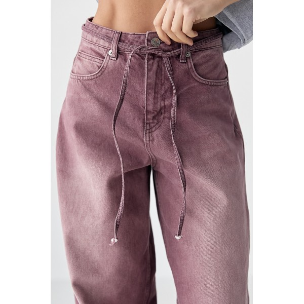 Джинси жіночі кольорові Baggy на завязках Lurex