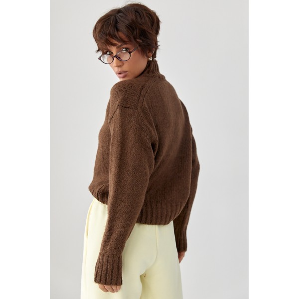 Светр жіночий акриловий укорочений коричневий Lurex