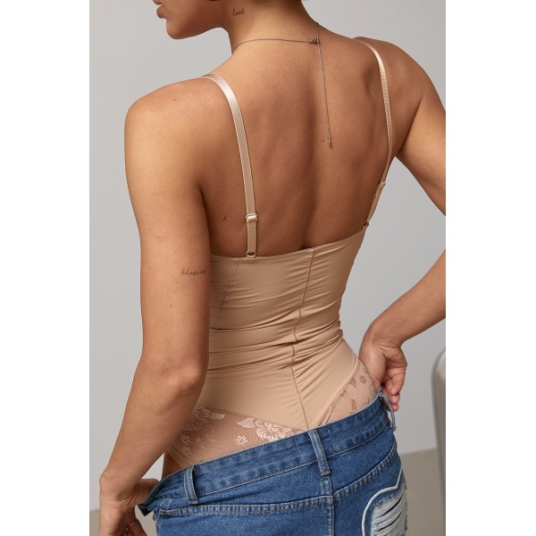 Боди женское утягивающее с кружевом бежевое Lurex