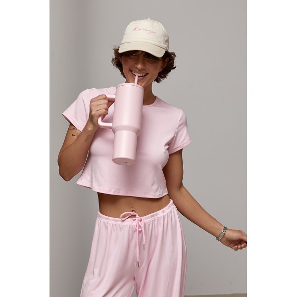 Костюм женский спортивный с брюками трикотаж розовый Lurex