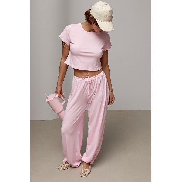 Костюм женский спортивный с брюками трикотаж розовый Lurex