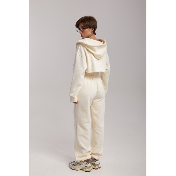 Костюм жіночий бавовняний з коротким худі кремовий Lurex