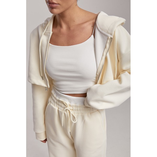 Костюм жіночий бавовняний з коротким худі кремовий Lurex